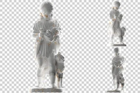 A Little Girl With Kittens 3D render in white marble and gold, perfect for ap Stock Illustration