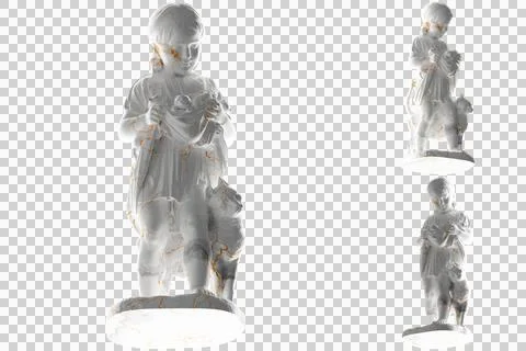 A Little Girl With Kittens 3D render in white marble and gold, perfect for ap Stock Illustration