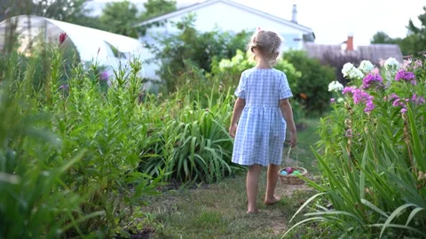 Little girl looking for Easter eggs with basket in hand, entertainment for Stock Footage 166367134