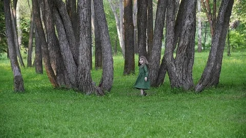 Little girl with an owl in a fairy forest. Friends Stock Footage