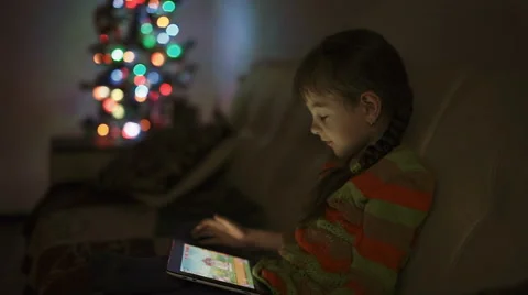 Little Girl Playing Games on Tablet Computer Stock Footage 59509237