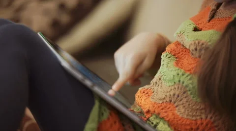 Little Girl Playing Games on Tablet Computer Stock Footage 59509603