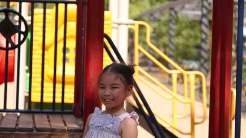 Little Girl Playing on Monkey Bars at Lumpini Park Playground Stock Footage 341662590