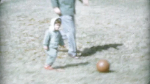 Little Girl Playing Soccer With Her Dad-1959 Vintage 8mm film Stock Footage