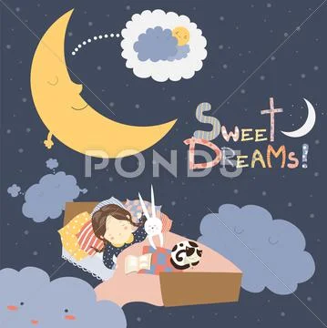Little girl sleeping with cat Stock Illustration