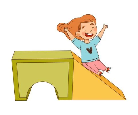 Little Girl Sliding Down Triangular Shape Having Fun Vector Illustration Stock Illustration