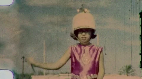 Little Girl Twirling Baton Majorette Practice 1960s Vintage Film Home Movie 1477 Stock Footage