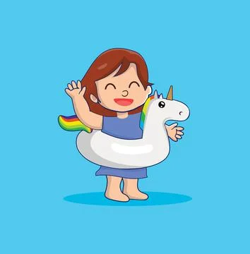 Little girl with a unicorn float Vector Illustration Stock Illustration