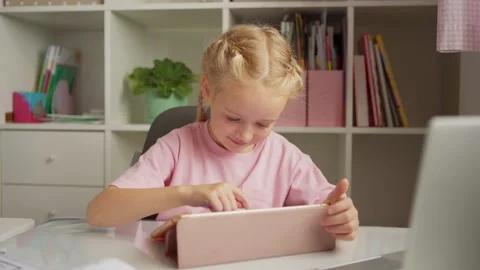 Little girl using tablet for learning Stock Footage 141821147