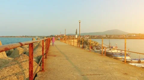 Little girl walks near Tsarevo in Bulgaria Stock Footage