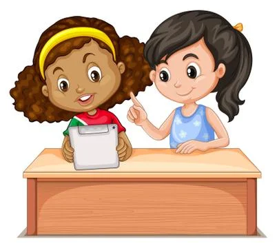 Little girls using computer Stock Illustration