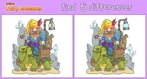 Little gnome, find five differences Stock Illustration