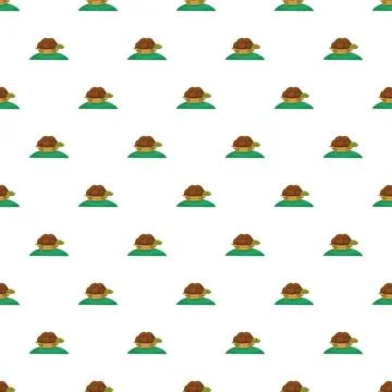 Little green turtle standing on a grass hill seamless pattern Stockillustratie