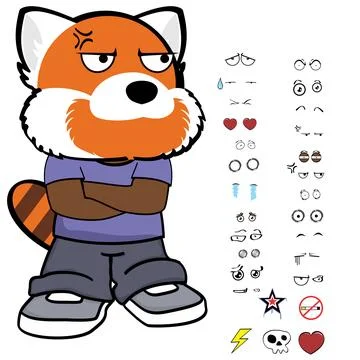 Little grumpy red panda kid character Stock Illustration