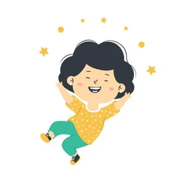 Little happy girl jumps. Child is happy, laughing and jumping. Vector Stock Illustration