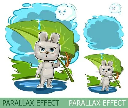 Little hare and rain. Set of slides for parallax effect. Isolated on white Stock Illustration