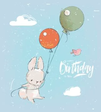 Little hare with balloon Stock Illustration