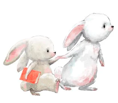 Little hare with mom Stock Illustration