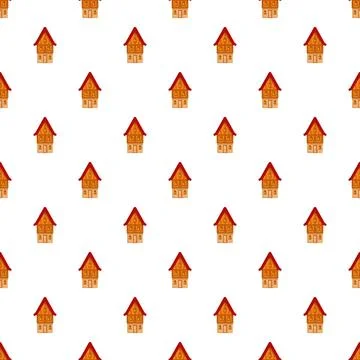 Little houses repeating seamless pattern on white background Stock Illustration