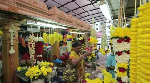 Little India Flower Market, Kuala Lumpur Stock Footage