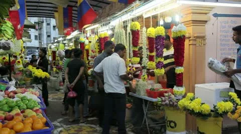Little India flower market, Malaysia, Stock Footage
