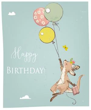 Little kangaroo with balloon Stock Illustration