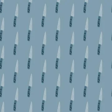 Little knife elements doodle seamless pattern. Acute cooking backdrop in blue イラスト素材