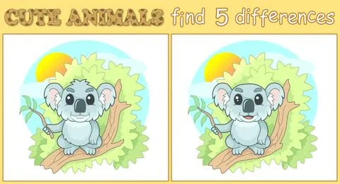Little koala, find five differences illustration Stock Illustration