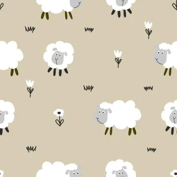 Little lamb / sheep pattern - funny hand drawn doodle Stock Illustration