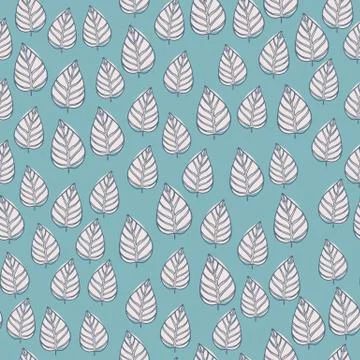 Little leaves seamless doodle pattern. Botanic abstract outline ornament on b Stock Illustration