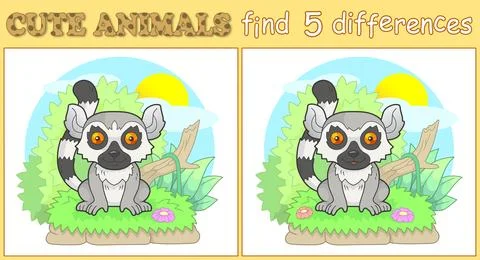 Little lemur, find five differences illustration Stock Illustration