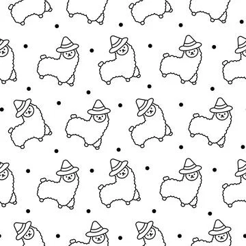 Little llama. Seamless pattern. Coloring Page. Stock Illustration