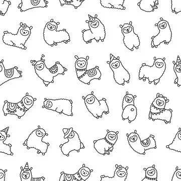 Little llama. Seamless pattern. Coloring Page. Stock Illustration