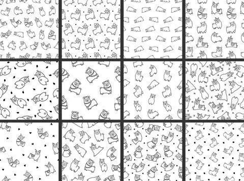 Little llama. Seamless pattern. Coloring Page. Stock Illustration