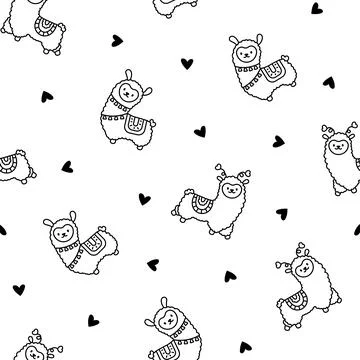 Little llama. Seamless pattern. Coloring Page. Stock Illustration
