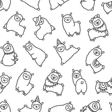 Little llama. Seamless pattern. Coloring Page. Stock Illustration