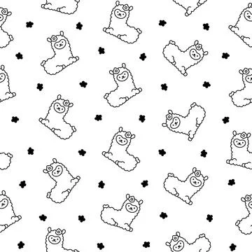 Little llama. Seamless pattern. Coloring Page. Stock Illustration