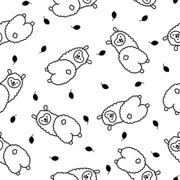 Little llama. Seamless pattern. Coloring Page. Stock Illustration