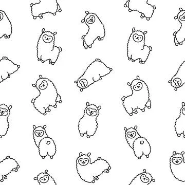 Little llama. Seamless pattern. Coloring Page. Stock Illustration
