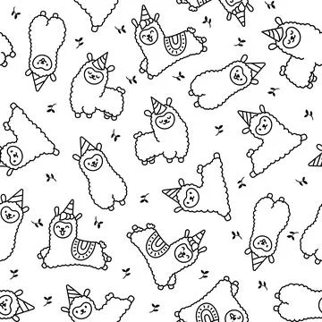 Little llama. Seamless pattern. Coloring Page. Stock Illustration