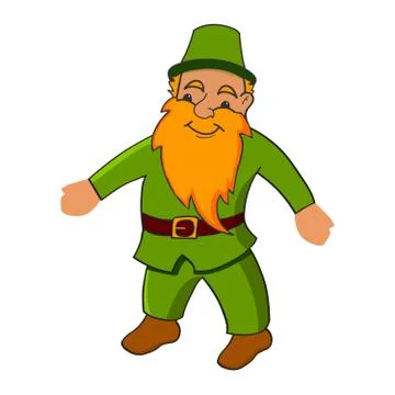 The little man with a beard and in a hat in green a shirt and trousers and in Stock Illustration