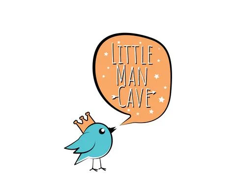 Little man cave, vector. Bird cartoon illustration with a message in the cloud Stock Illustration