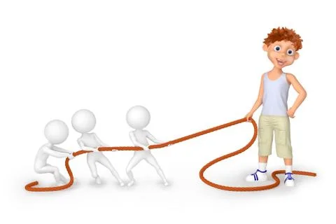 Little men compete with a boy Stock Illustration