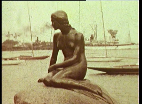 The Little Mermaid Bronze Statue COPENHAGEN, (1939) Stock Footage 153743859