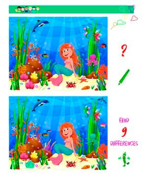 Little mermaid task to find the difference Stock Illustration