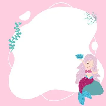 Little mermaids. Vector frame in the form of spot in cartoon style. 스톡 일러스트