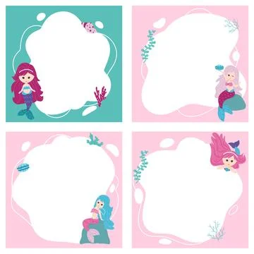 Little mermaids. Vector frames in the form of spot in cartoon style. Illustrazione stock