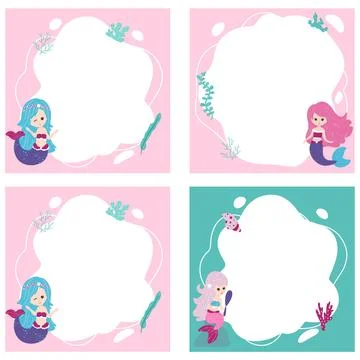 Little mermaids. Vector frames in the form of spot in cartoon style. Illustrazione stock