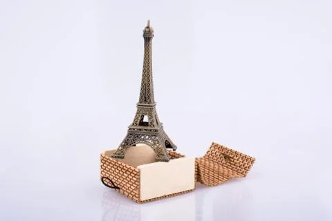 Little model Eiffel Tower in a box 스톡 사진