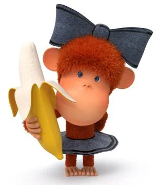 The little monkey with banana Stock Illustration
